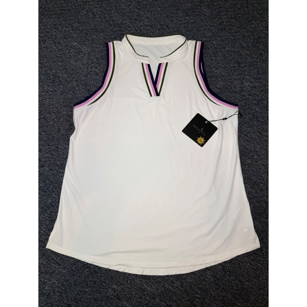 Belyn Key Womens Sleeveless Golf Top White Striped V-Neck UPF 50 New with Tags - Picture 2 of 8